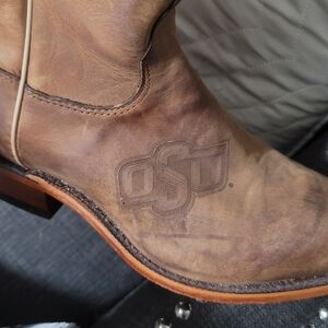 Nacona Brown Leather Cowboy Boots with Embossed OSU Logo